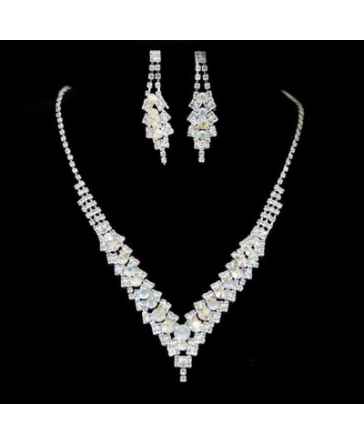 Bride Wedding Crystal Necklace Earrings Set Bridal Pendant Necklaces Jewelry for Women and Girls (Multicolored Crystal) $9.58...