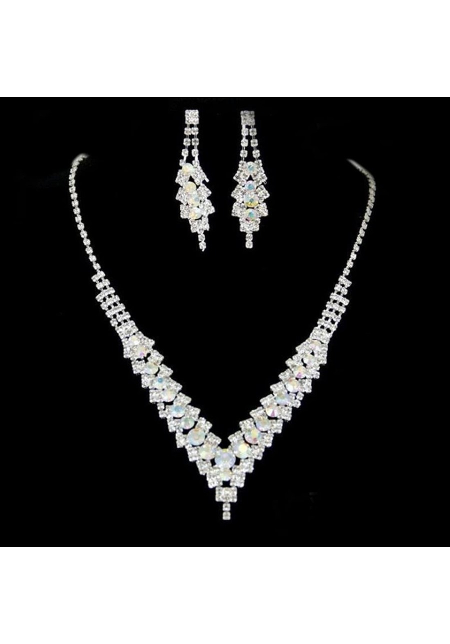 Bride Wedding Crystal Necklace Earrings Set Bridal Pendant Necklaces Jewelry for Women and Girls (Multicolored Crystal) $9.58...