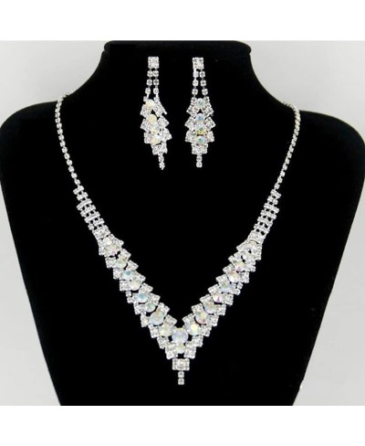 Bride Wedding Crystal Necklace Earrings Set Bridal Pendant Necklaces Jewelry for Women and Girls (Multicolored Crystal) $9.58...