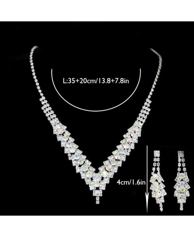 Bride Wedding Crystal Necklace Earrings Set Bridal Pendant Necklaces Jewelry for Women and Girls (Multicolored Crystal) $9.58...