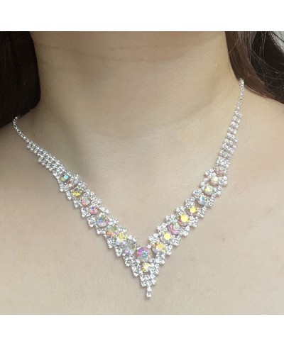 Bride Wedding Crystal Necklace Earrings Set Bridal Pendant Necklaces Jewelry for Women and Girls (Multicolored Crystal) $9.58...