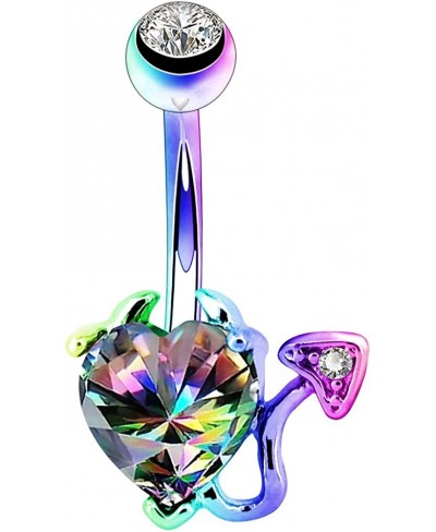 Devil Heart Belly Button Rings 14G Surgical Steel Navel Barbells Iridescent CZ Body Piercing $10.21 Piercing Jewelry