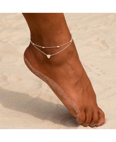 Boho Heart Anklets Gold Beaded Ankle Bracelets Layered Beach Foot Chain Jewelry for Women and Girls $8.92 Anklets