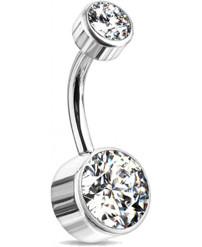 Implant Grade Titanium Internally Threaded Top Double Round Swarovski Crystal Bezel Set Belly Button Ring (Sold Per Piece) $2...