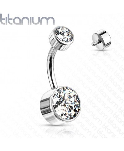 Implant Grade Titanium Internally Threaded Top Double Round Swarovski Crystal Bezel Set Belly Button Ring (Sold Per Piece) $2...