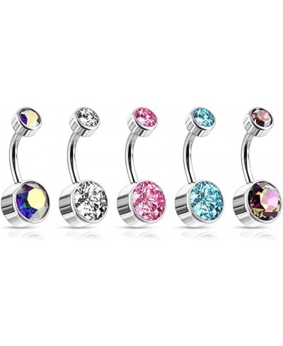 Implant Grade Titanium Internally Threaded Top Double Round Swarovski Crystal Bezel Set Belly Button Ring (Sold Per Piece) $2...