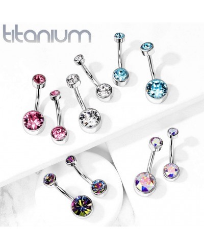 Implant Grade Titanium Internally Threaded Top Double Round Swarovski Crystal Bezel Set Belly Button Ring (Sold Per Piece) $2...