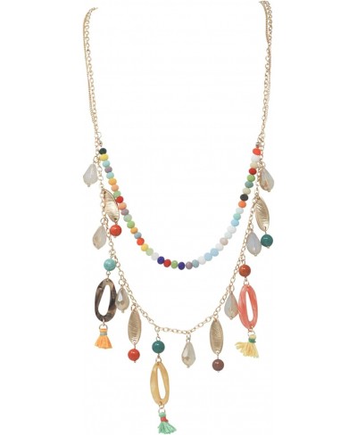 Long Chain Necklace for Women Girl Crystal Stone Wood Handmade Necklace $16.05 Collars