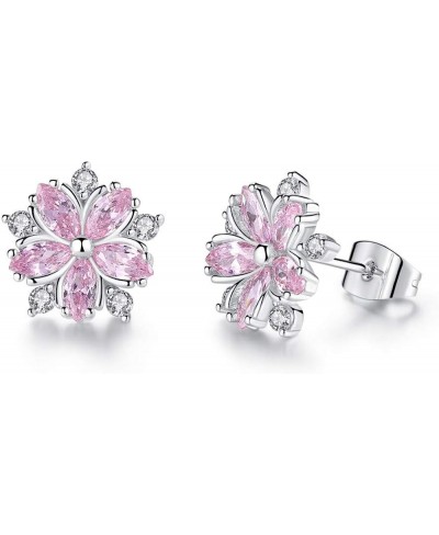 Pink CZ Cherry Blossoms Stud Earrings for Women Girls Dainty Crystal Rhinestone Tiny Flower Cartilage Tragus Earring Statemen...