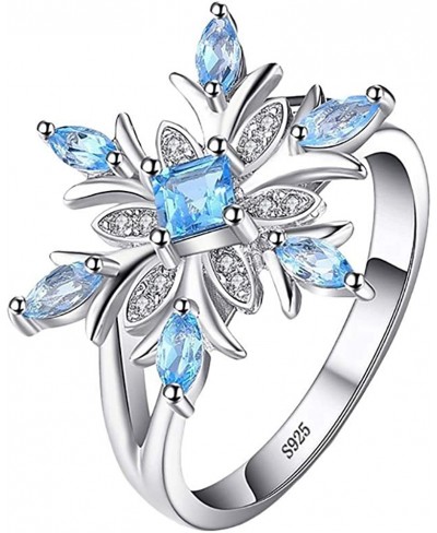 1X Women Jewellery Ring Silver Christmas Snowflake Blue Crystal Wedding Party Thumb Knuckle Ring Love Gift Size 8 Durable and...