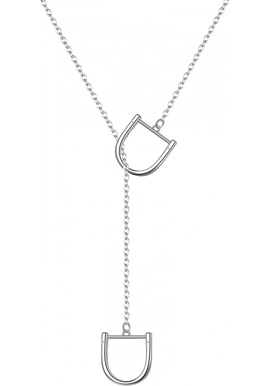 Lucky Horseshoe Lariat Necklace 925 Sterling Silver Dainty 2 Horse Stirrup Pendant Y Necklace $20.11 Y-Necklaces