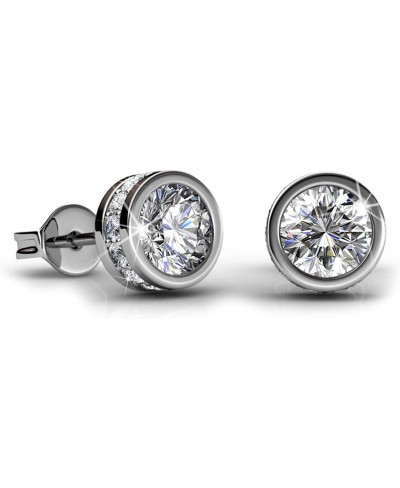 Jade Marie Bright Silver Round Cut Halo Stud Earrings 18k White Gold Plated Earrings with 5.4mm Swarovski Crystals Large Halo...
