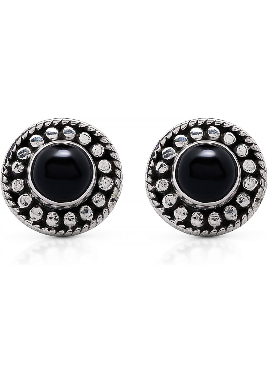 Black Onyx Vintage Gipsy Stud Earrings 925 Sterling Silver Tribal Boho Chic Jewelry $35.96 Stud