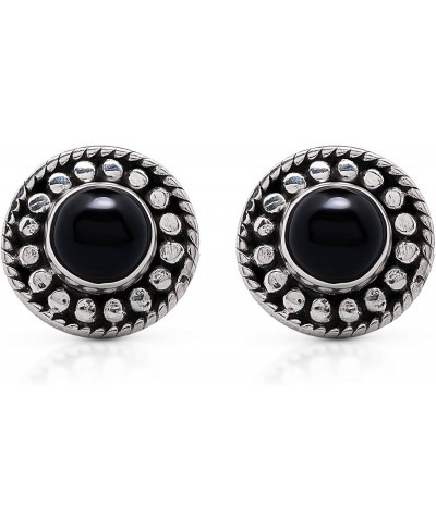 Black Onyx Vintage Gipsy Stud Earrings 925 Sterling Silver Tribal Boho Chic Jewelry $35.96 Stud