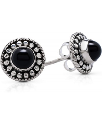 Black Onyx Vintage Gipsy Stud Earrings 925 Sterling Silver Tribal Boho Chic Jewelry $35.96 Stud