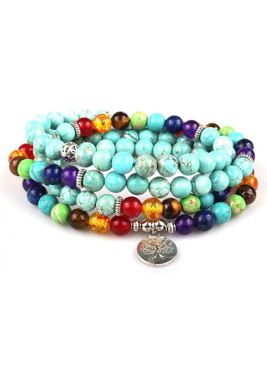 7 Chakras Rosary Prayer 108 Mala Beads Turquoise Yoga Bracelet Wrap for Women Men Girls Healing Necklace with Tree of Life 8m...