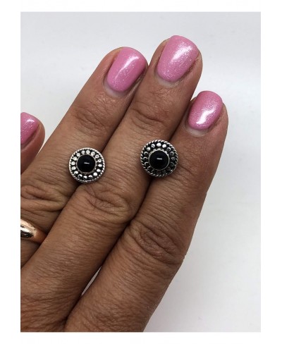 Black Onyx Vintage Gipsy Stud Earrings 925 Sterling Silver Tribal Boho Chic Jewelry $35.96 Stud