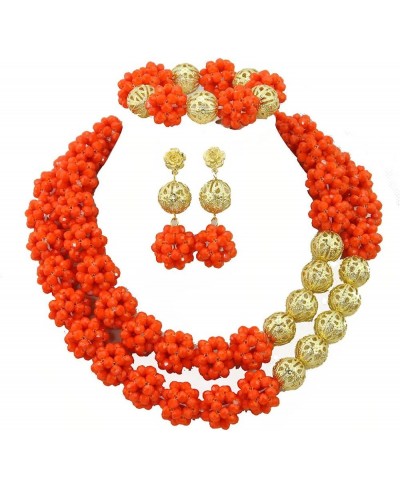 2 Rows Orange Crystal Ball African Nigerian Wedding Beads African Costume Jewelry Set(AB0175) $30.54 Jewelry Sets