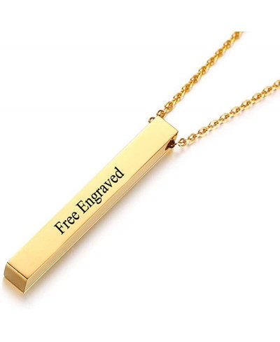 Personalized 3D Bar Necklace Stainless Steel Pendant Birthday Gift Engrave Four Sides Square Bar Customized Name $14.45 Penda...