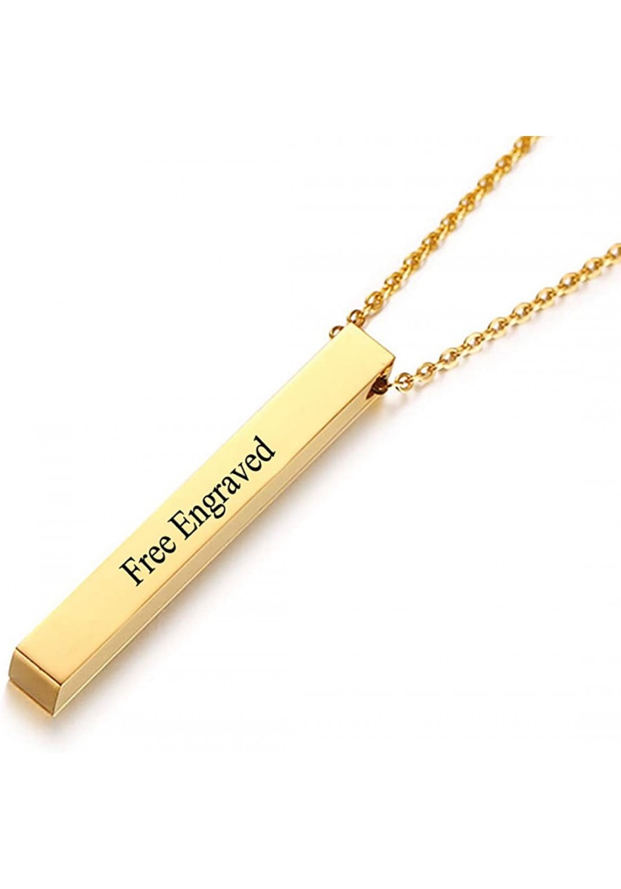 Personalized 3D Bar Necklace Stainless Steel Pendant Birthday Gift Engrave Four Sides Square Bar Customized Name $14.45 Penda...