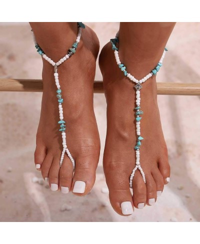 2PCS Stretch Beads Barefoot Sandals Anklet Turquoise Foot Chain Beach Ankle Bracelet Jewelry for Women and Girls $11.46 Anklets