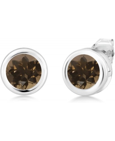 925 Sterling Silver Brown Smoky Quartz Bezel Setting Earrings For Women (1.60 Ct Round 6MM) $28.29 Stud