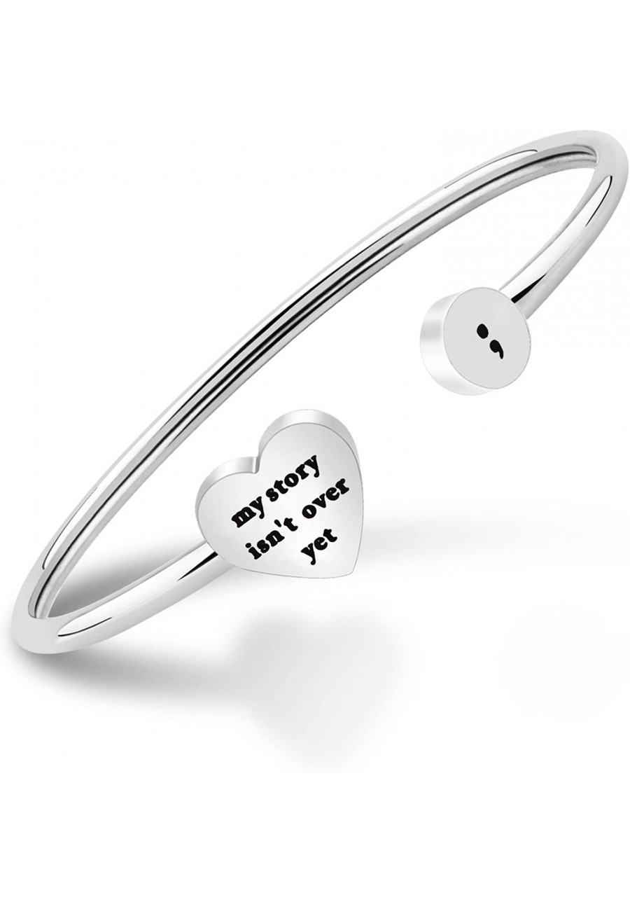 My Story isn't Over Yet Open Cuff Bracelet Semicolon Bracelet Suicide Prevention Jewelry $16.93 Cuff