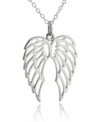 Sterling Silver Angel Wings Outline Pendant Necklace 18" Cable Chain $40.03 Pendants & Coins