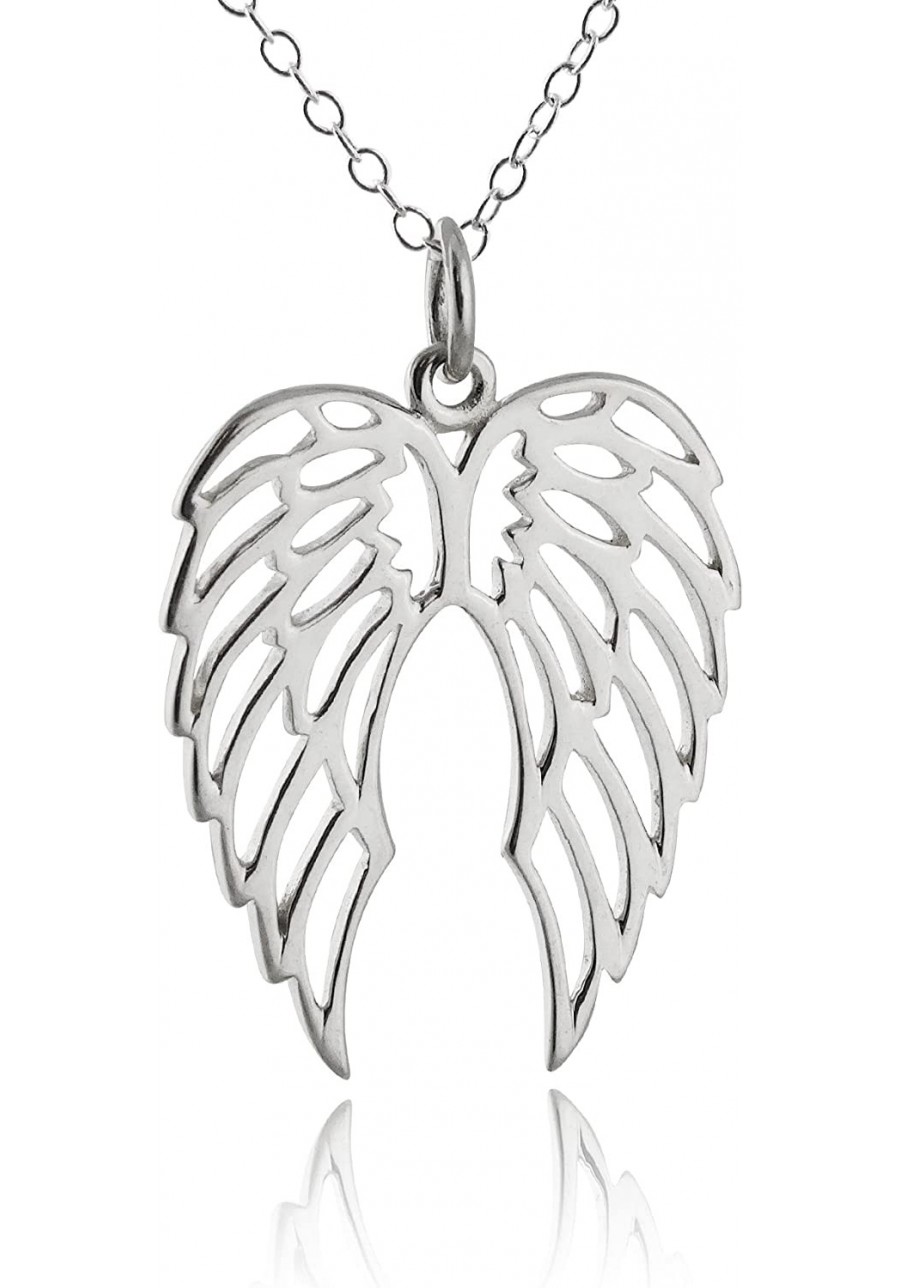 Sterling Silver Angel Wings Outline Pendant Necklace 18" Cable Chain $40.03 Pendants & Coins