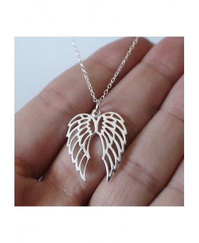 Sterling Silver Angel Wings Outline Pendant Necklace 18" Cable Chain $40.03 Pendants & Coins