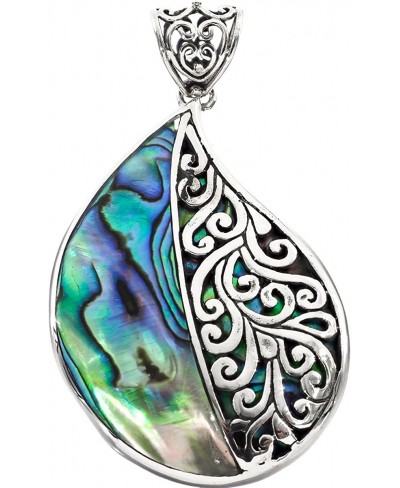 Teardrop Paua Abalone Shell Scrollwork 925 Sterling Silver Pendant 2 $34.16 Pendants & Coins