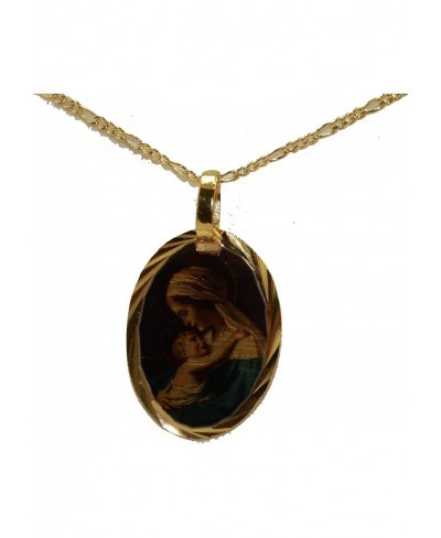 Madonna con Turbante 14k Gold Plated Medal with 18 Inch Chain - Virgen Mary with Baby $18.01 Pendants & Coins