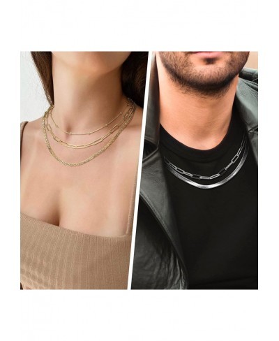 Layered Gold Necklaces for Women 14K Gold Plated Snake Chain herringbone Necklace Dainty Layering choker Necklaces for Girls ...