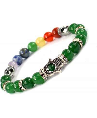 Natural 7 Chakra with Green Aventurine Bracelet Crystal Stone Bracelet Combination Hamsa Charm Bracelet 8 mm Round Beads (Col...