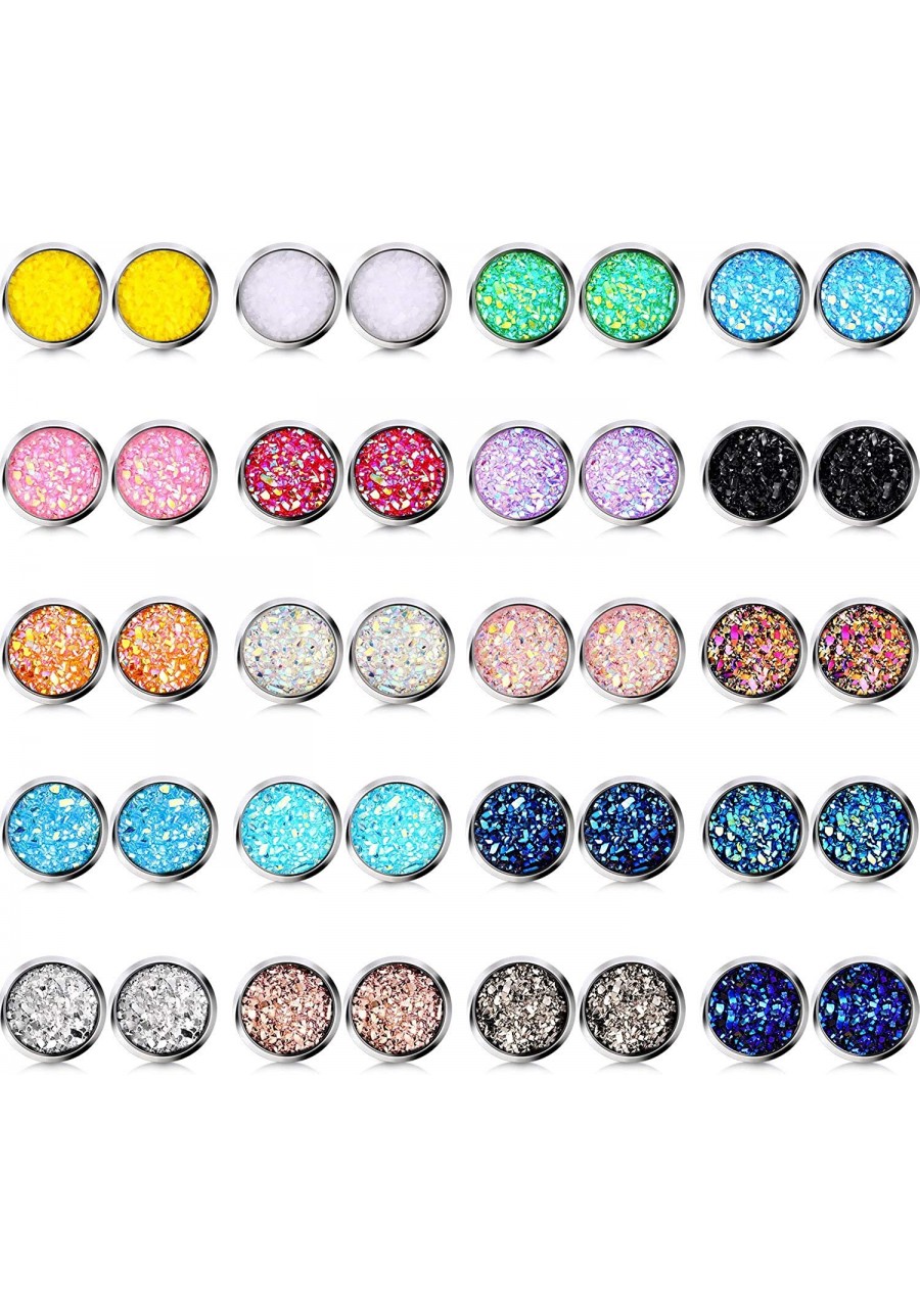 20 Pairs Druzy Stud Earrings Set Stainless Steel Round Earrings Pierced Earrings Jewelry for Women Girls $14.90 Stud