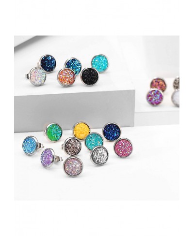 20 Pairs Druzy Stud Earrings Set Stainless Steel Round Earrings Pierced Earrings Jewelry for Women Girls $14.90 Stud