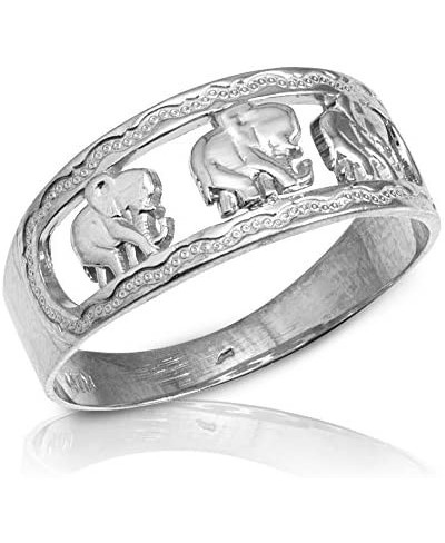 Polished 925 Sterling Silver Textured Openwork Band Three Elephant Ring $23.32 Bands