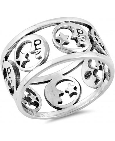 Eternity Moon Star Galaxy Wide Fantasy Ring .925 Sterling Silver Band Sizes 4-10 $24.07 Bands