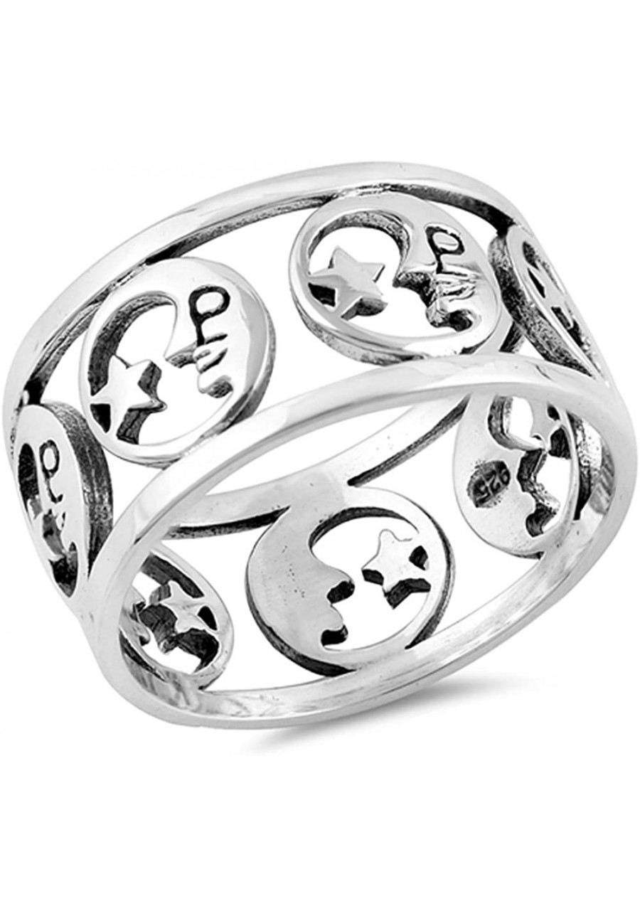 Eternity Moon Star Galaxy Wide Fantasy Ring .925 Sterling Silver Band Sizes 4-10 $24.07 Bands