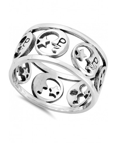 Eternity Moon Star Galaxy Wide Fantasy Ring .925 Sterling Silver Band Sizes 4-10 $24.07 Bands