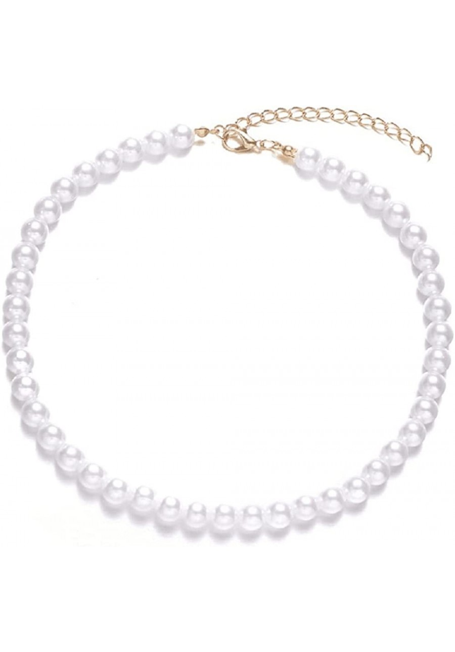 Round Imitation Pearl Necklace Wedding Bride White Pearl Necklace-Diameter of Pearl 8mm gold $7.12 Pearl Strands