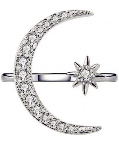 AAA Cubic Zirconia Big Moon and Sun Star Statement Ring 925 Sterling Silver Plated Crescent moon Adjustable Band Ring $7.60 B...