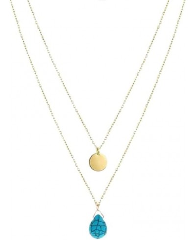 Boho Layered Turquoise Necklaces Gold Sequin Pendant Necklace Chain Jewelry for Women and Girls $9.10 Chains