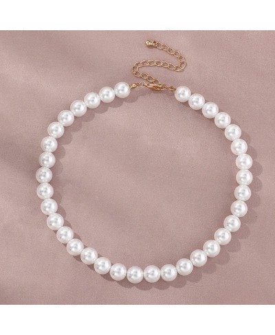 Round Imitation Pearl Necklace Wedding Bride White Pearl Necklace-Diameter of Pearl 8mm gold $7.12 Pearl Strands