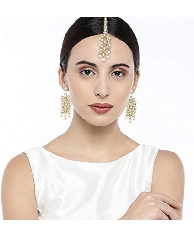 Pearl Crystal Floral Earring Maang Tikka Set for Women Indian Traditional Bollywood Jewelry Set $14.41 Jewelry Sets