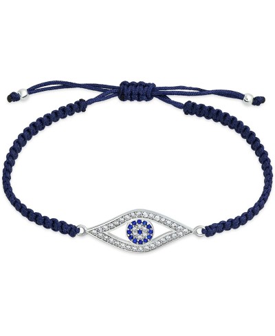 Turkish Blue Evil Eye Black Braided Cord Bracelet for Women CZ Cubic Zirconia Accent 925 Sterling Silver Adjustable $38.99 St...