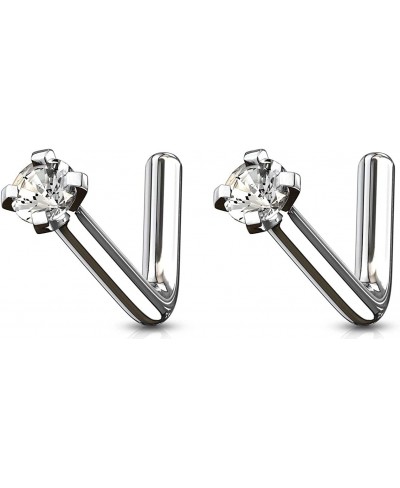 18g/20g Grade 23 Titanium 2mm Press Fit CZ L Shaped Nose Stud $16.26 Piercing Jewelry