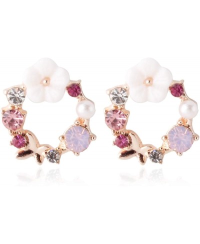 Colorful Rhinestone Imitation Pearl Flower Stud Earrings Women Birthday Party Jewelry Gift $9.62 Stud