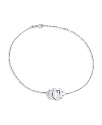 Partner In Crime Handcuff Interlocking Hotwire Anklet Lucky Charm Anklet Link Ankle Bracelet For Women .925 Sterling Silver A...