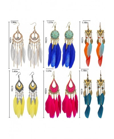 6 Pairs Women Feather Earrings Bohemian Fringe Tassel Long Drop Dangle Earrings Set with Dream Catcher Design for Women Girls...